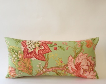 Vintage Decorative Bolster Pillow - Vintage Pindler and Pindler Print - Solid Cream Backing- Invisible Zipper Closure