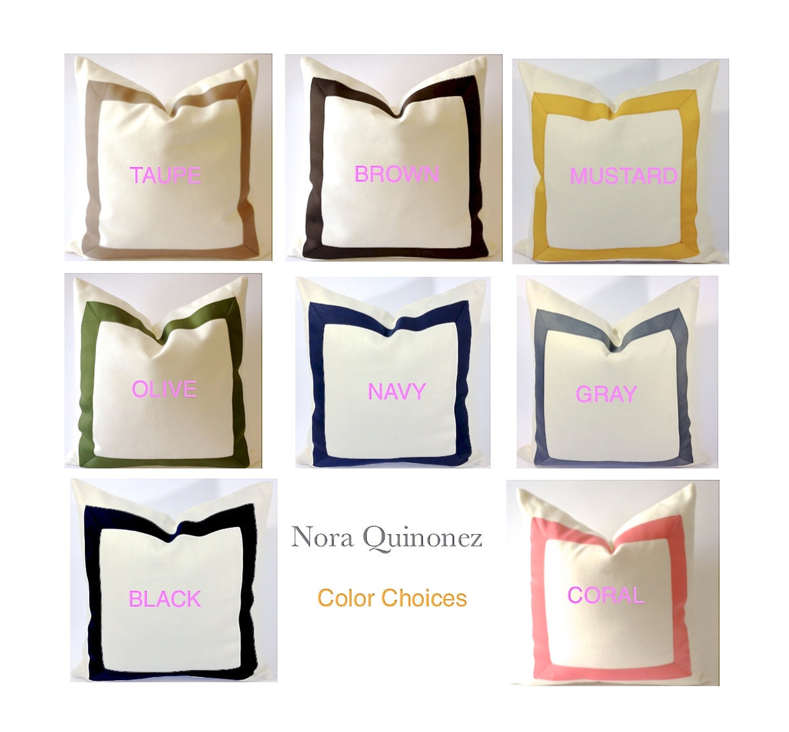 White Canvas Decorative Pillow Cover With Olive Green Etsy