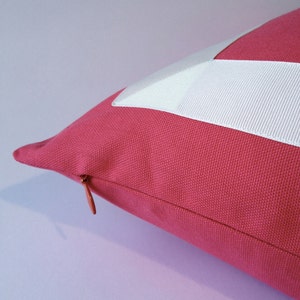 Coral Pink Cotton Canvas Decorative Throw Pillow Cover with Off White Grosgrain Ribbon Border Cushion Covers image 4