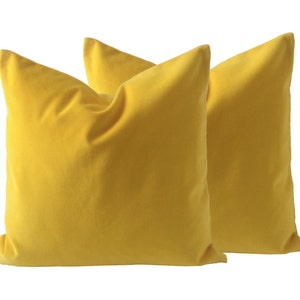 Yellow Velvet Decorative Pillow Cover Medium Weight Cotton Velvet Invisible Zipper Closure Knife Or Piping Edge image 4