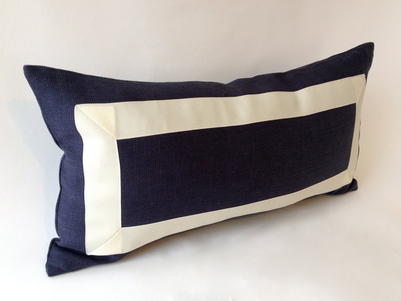 Decorative Lumbar Pillow Cover Navy Blue Cotton Canvas Lumbar Etsy