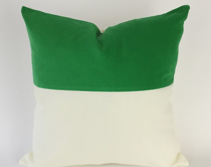 Colorblock Velvet and White Canvas Decorative Throw Pillow Cover- Invisible Zipper Closure