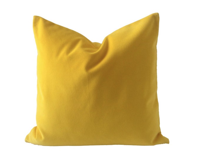 Velvet Throw Pillows - Canary Yellow- 100% Cotton - Invisible Zipper Closure- Knife Or Piping Edge