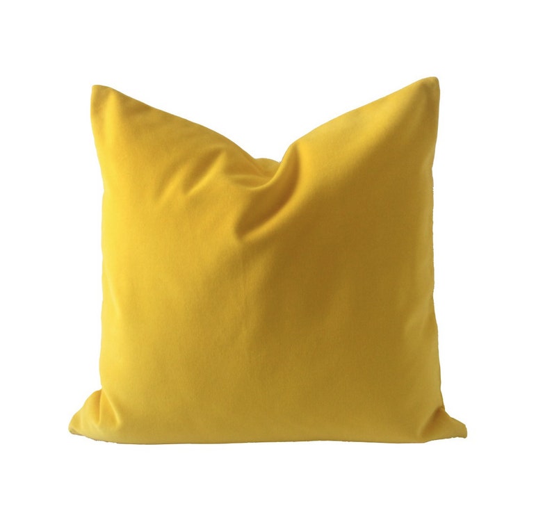 Yellow Velvet Decorative Pillow Cover Medium Weight Cotton Velvet Invisible Zipper Closure Knife Or Piping Edge image 1