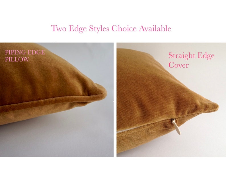 Camel Brown Decorative Bolster Pillow Cover Medium Weight Cotton Velvet Invisible Zipper Closure Knife Or Piping Edge image 2
