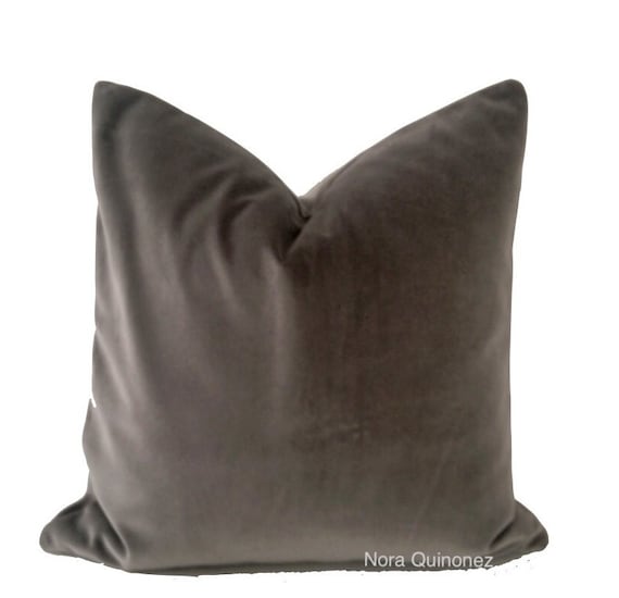 Gray Cotton Velvet Pillow Cover – Decorative Throw Pillow