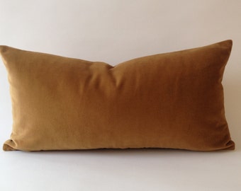 Camel Brown Decorative Bolster Pillow Cover-  Medium Weight Cotton Velvet- Invisible Zipper Closure- - Knife Or Piping Edge