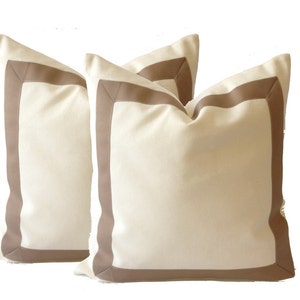 Cotton Canvas Decorative Throw Pillow Cover with Taupe Grosgrain Ribbon Border Cushion Covers image 5