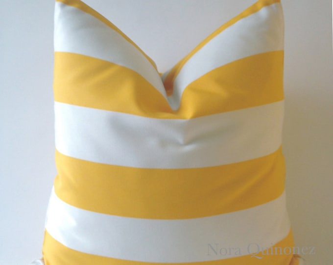 Outdoor Decorative Pillow Cover - Yellow and White v - Medium Weight Fabric - Invisible Zipper Closure- Cushion Cover