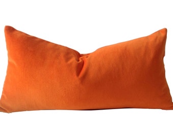 Orange Velvet Decorative  Pillow Cover – Square or Rectangular, Knife or Piping Edge