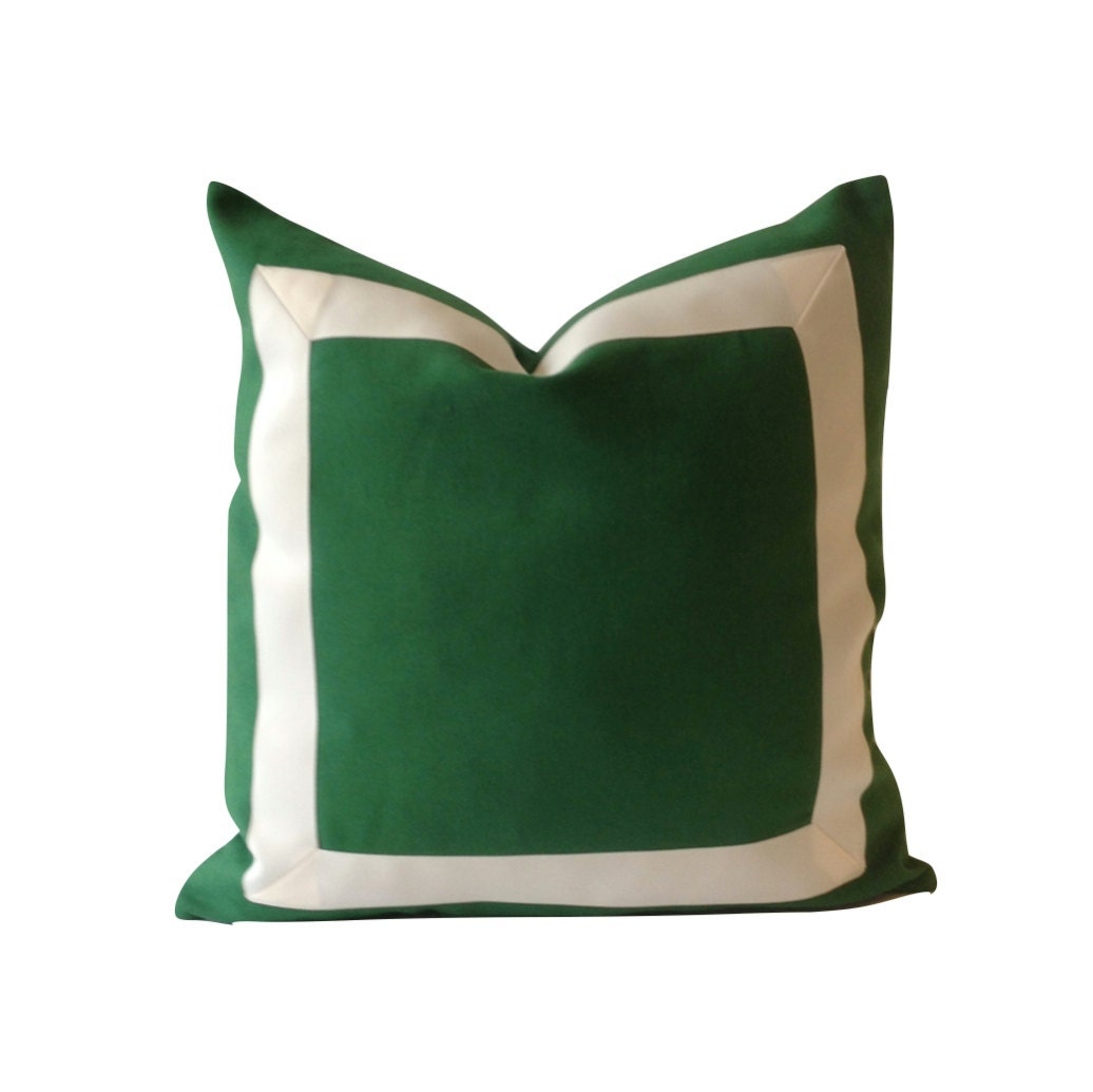 Decorative Pillow Cover Kelly Green Cotton Canvas with Off Etsy
