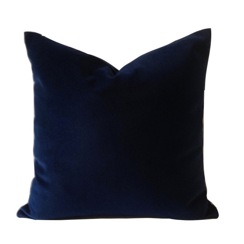 Navy Blue Cotton Velvet Pillow Cover - Decorative Accent ...