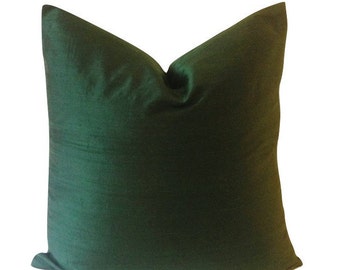 Hunter Green Silk Dupioni Decorative Pillow Cover - Invisible Zipper Closure- Knife Or Pipping Edge