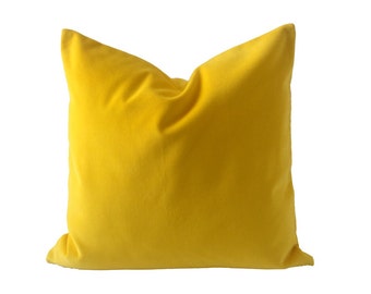 Yellow Decorative Velvet Pillow Cover - Medium Weight 100% Cotton Velvet - Invisible Zipper Closure - Knife Or Piping Edge