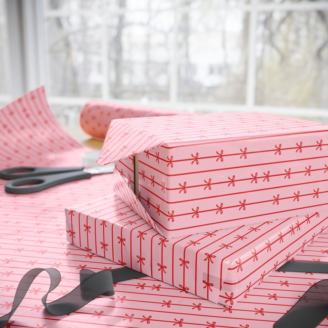 Pink Bow Gift Wrap, Girly Birthday Wrapping Paper - Etsy