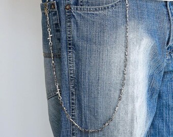 Silver Barbed Wire Jean Chain, Pocket Chain, Clip On Belt Loop Chain | Y2K Punk Alt Grunge Streetwear Accessory, Unisex