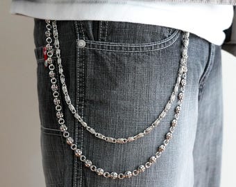 Y2K Heavy Weight Grunge Metal Wallet Chain, Silver, 19in, Clips On