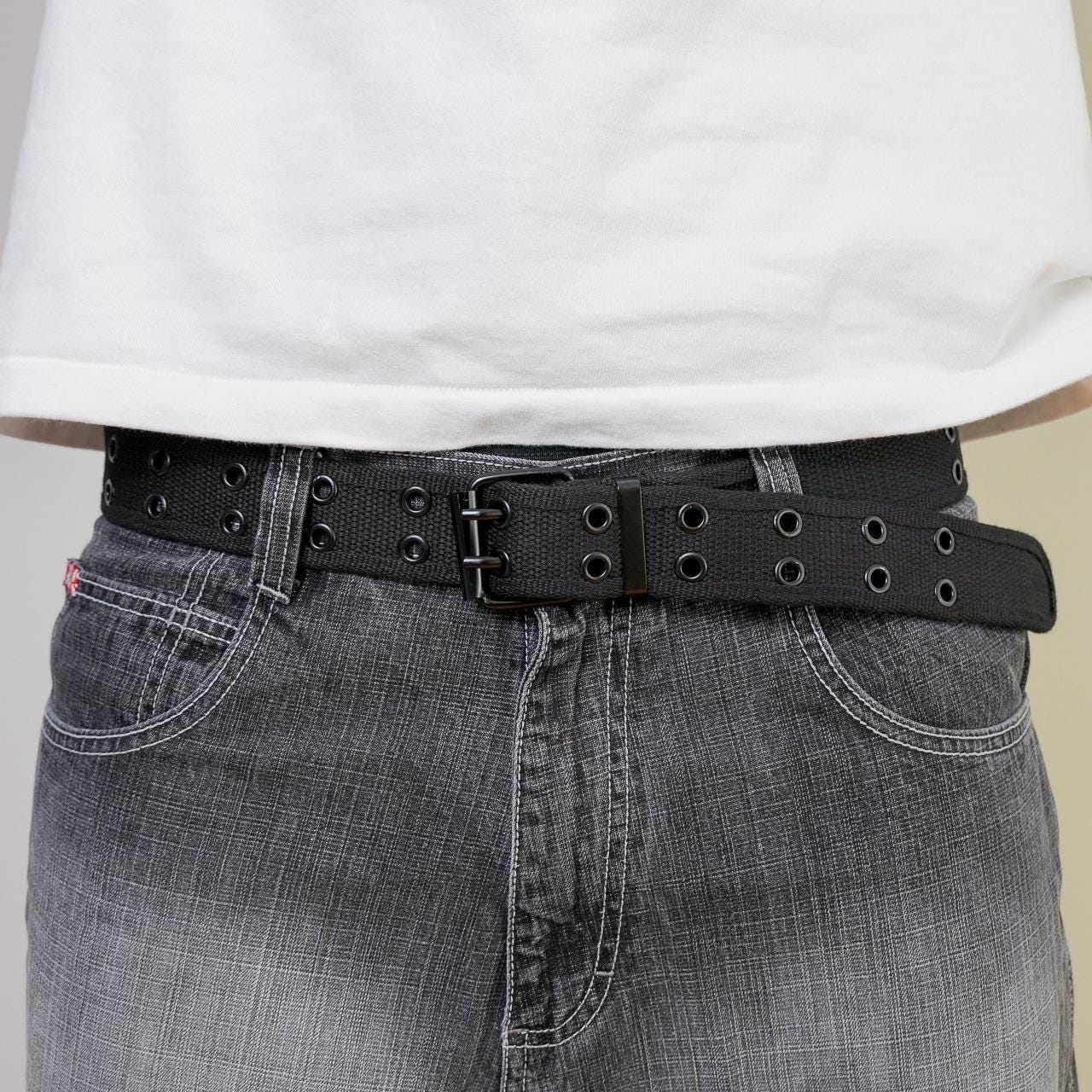 Vintage Y2K 2000s mcbling emo grunge biker rockstar black grommet belt Skeleteen Grommet Faux Leather Belt - Black Faux Leather 2  main image 3