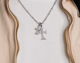 Y2K Silver Double Cross Pendant Necklace, Gothic Layered, 20-21in