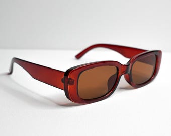 Y2K Rectangle Retro Sunglasses, Brown Frame and Lens, Minimalist