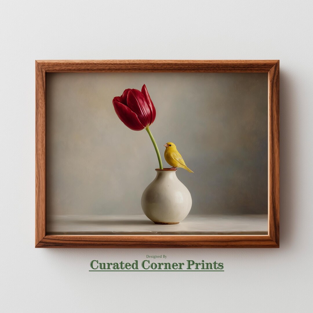 Moody Classic Still Life With Red Tulip - Vintage Floral Wall Art ...