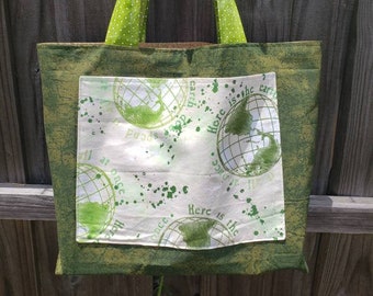 Large Market Tote Bag - Here is the earth - Reusable Washable Cotton Bag - Eco Bag- Grocery Bag