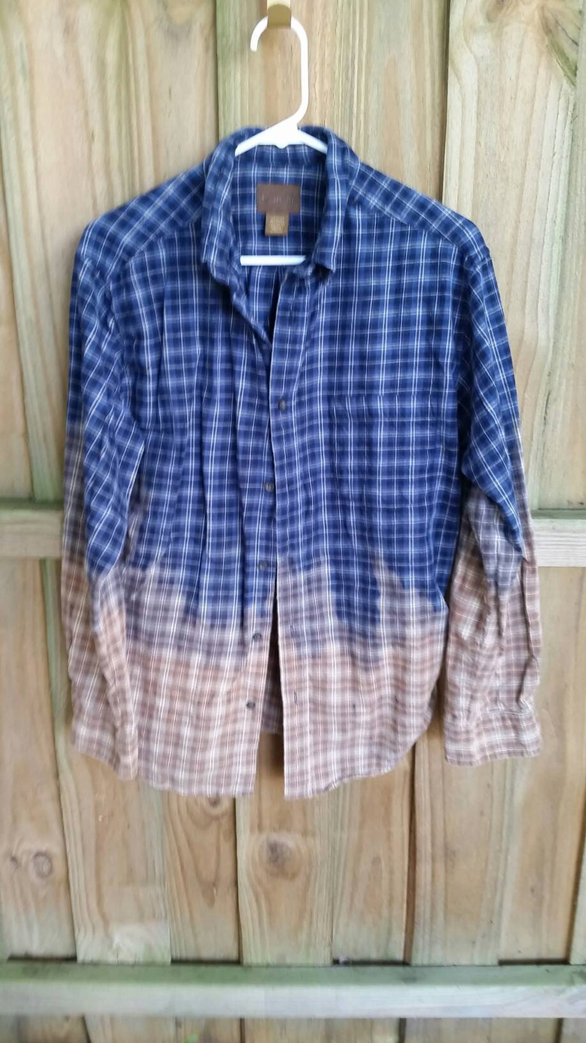 Men's Medium Distressed Flannel Shirt Blue Tan Etsy