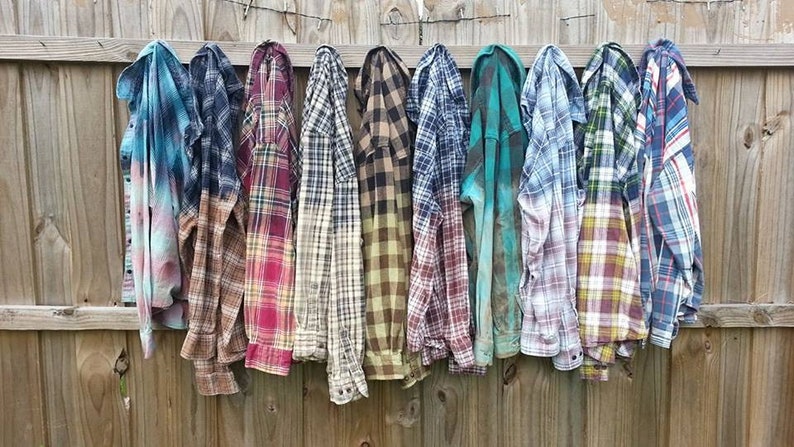 Men/'s Medium Distressed Flannel Shirt Blue Tan