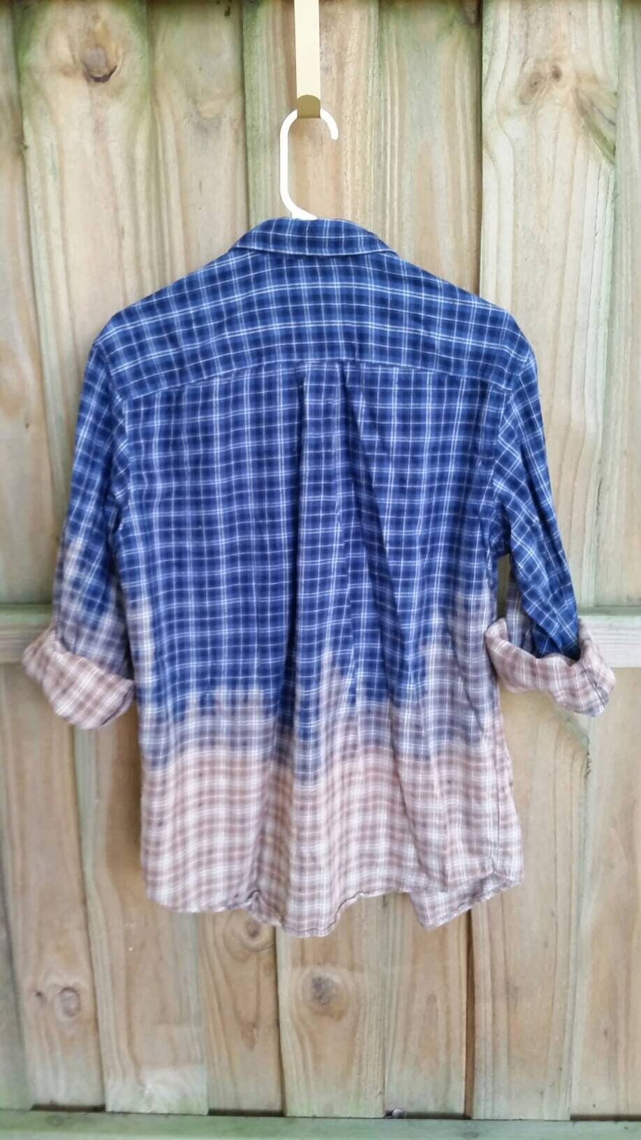 Men's Medium Distressed Flannel Shirt Blue Tan Etsy