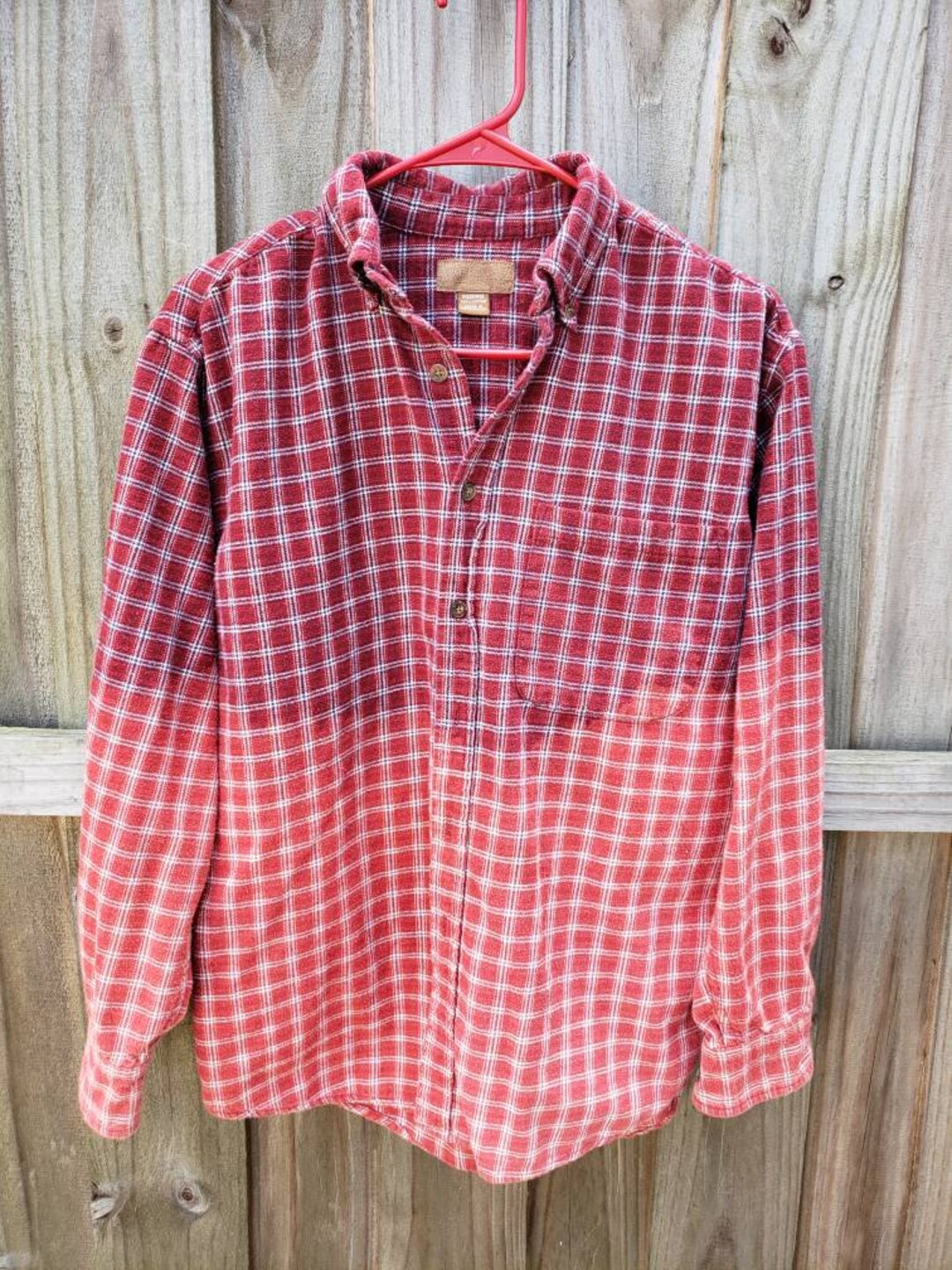 Men's Medium Distressed Flannel Shirt Maroon Red Etsy