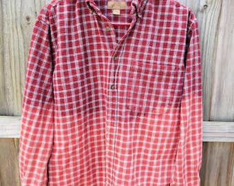 Men's Medium Distressed Flannel Shirt Maroon Red