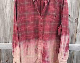 Men's LG Bleached Distressed Flannel Shirt  Red