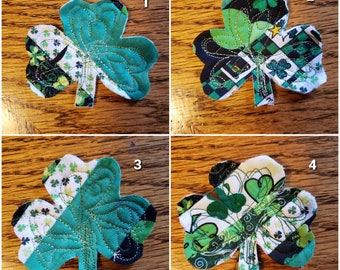 Scrappy Patchwork Quilted St.Patricks Shamrock Pin Brooch
