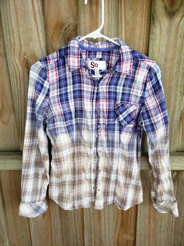 Juniors Medium Distressed Flannel Shirt 
