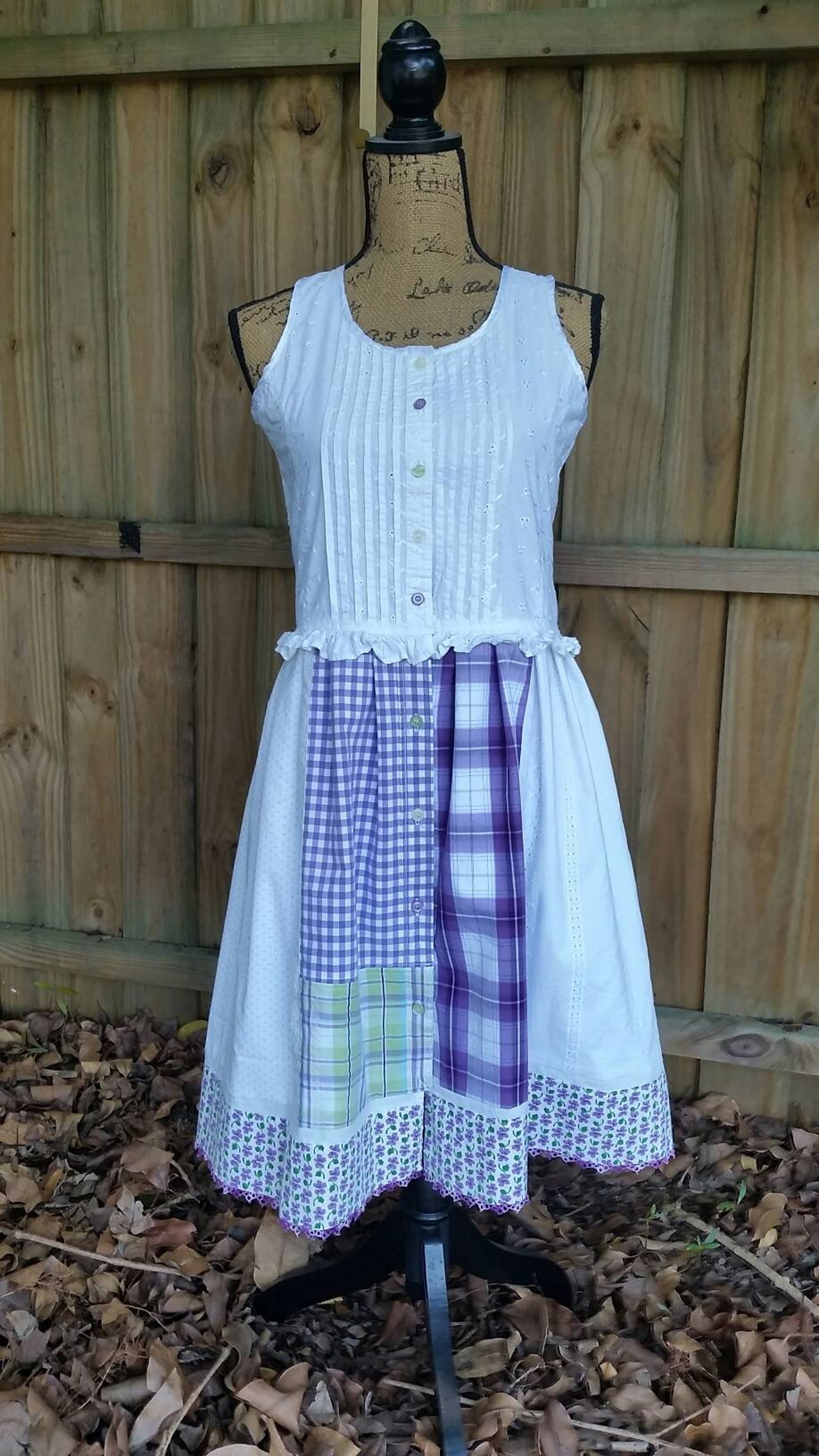 Upcycled Dress White Purple Eyelet Lime Green Size Small - Etsy