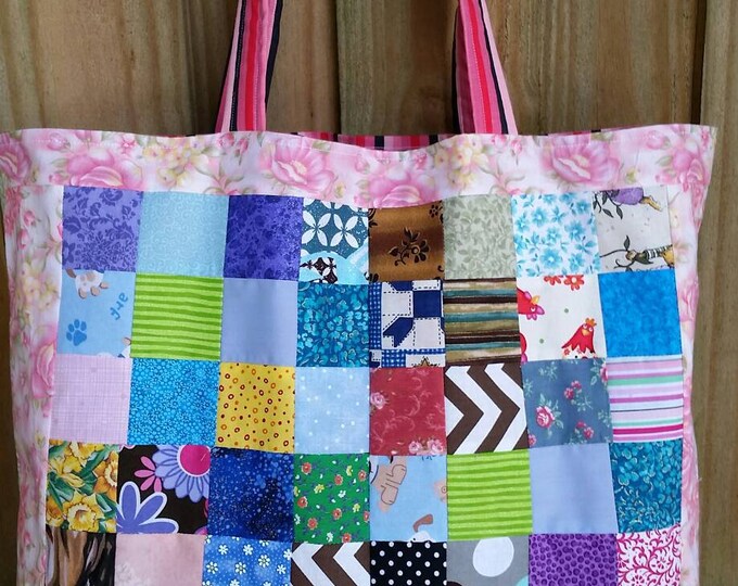 Patchwork and Floral Large Market Bag Upcycled Scraps Pink and Green - Etsy