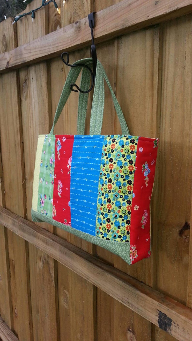 Quilted Tote Bag Purse Bright Florals Etsy