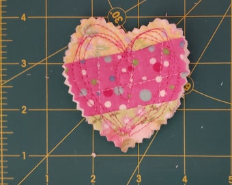 Scrappy Patchwork Quilted Valentine Heart Pin Brooch