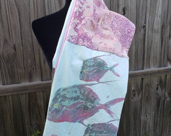 Upcycled t shirt Scarf Infinity Scarf Purple Green Fish