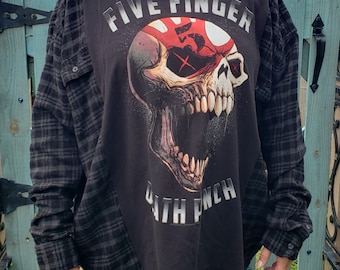 Five Finger Death Punch T Shirt and Flannel Mashup Black