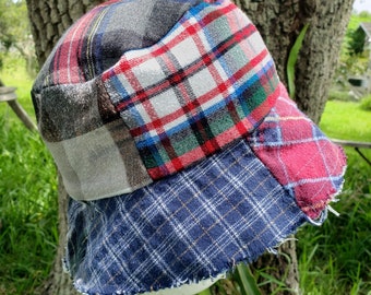 Reversible Upcycled Flannel and Denim Jeans Bucket Hat Adult Medium
