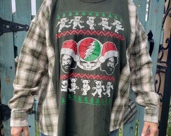 Christmas Grateful Dead T Shirt Flannel Mashup