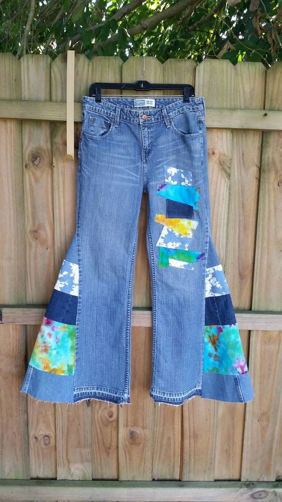 patchwork bell bottom jeans