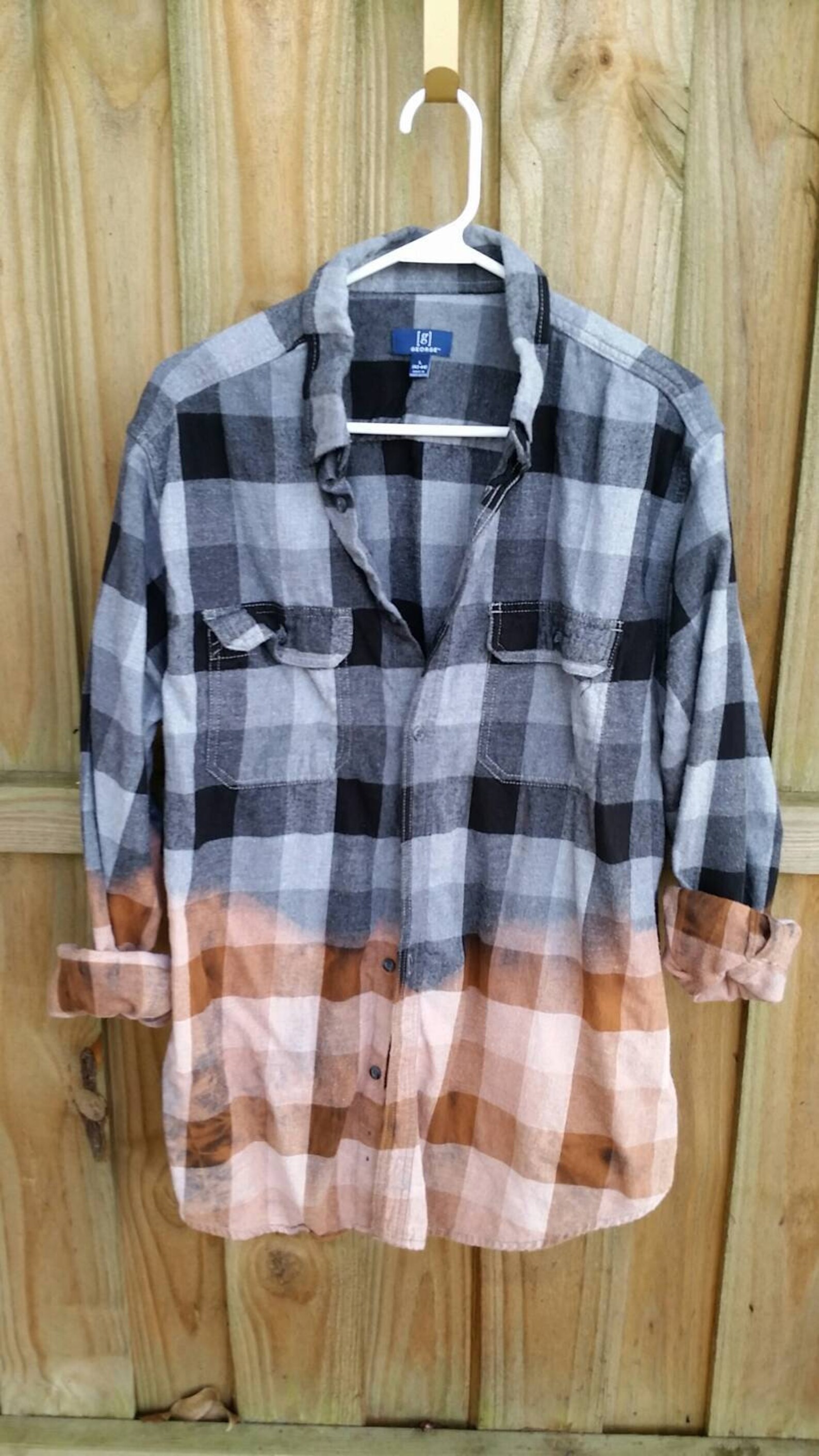 Men's LG Bleached Distressed Flannel Shirt Black Gray Tan Etsy