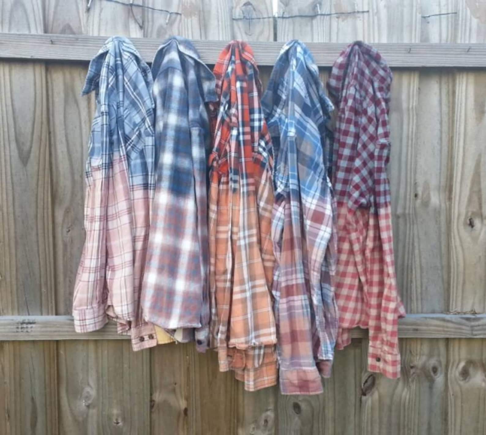 Men's Medium Distressed Flannel Shirt Blue Tan Etsy