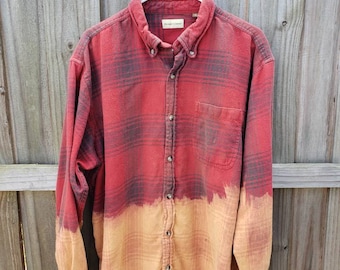 XLG Bleached Distressed Flannel Shirt Red