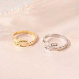 Personalized Wrap Around Name Ring • Custom Engraved Text • 3mm/5mm Width • Gold/Silver • Stainless Steel Couples & Family Gift for Her
