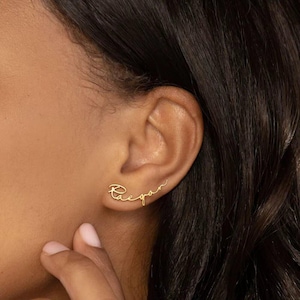 Custom Name Earrings • Handwritten Script Personalized Jewelry • Minimalist Gold/Silver/Rose Gold • Gift for Mom, Her,Daily Wear Ear Climber