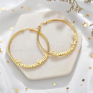 Personalized Custom Name Hoop Earrings • 40mm Stainless Steel • Gold/Rose Gold/Silver • Romantic Jewelry Gift for Her Birthday Party