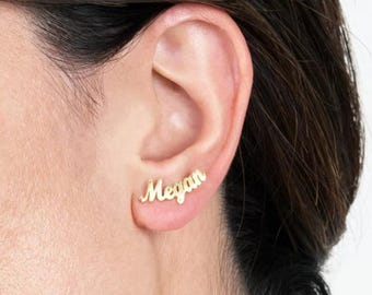 Personalized Name Earrings, Custom Gold Silver Stainless Steel Studs, Dainty Initial Letter Jewelry • Cute Personalized Gift for Women Girls